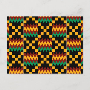 Postal Ropa de Kente negra, verde, roja y amarilla