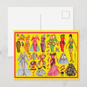 Postal Ropa de moda de muñecas de papel retro de los años