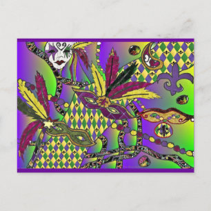 Postal Ropa Regalos Máscaras de Plumas de Mardi Gras Psic