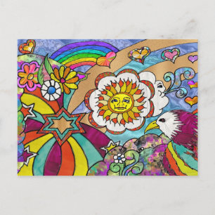 Postal Ropa y regalos del águila del sol psicodélico retr