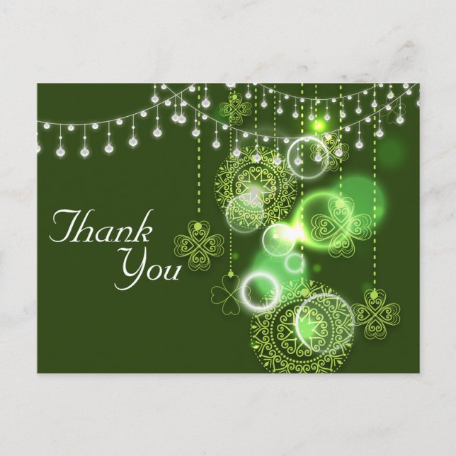 Postal Ropas celtas Irlandesas verdes y blancas gracias (Anverso)