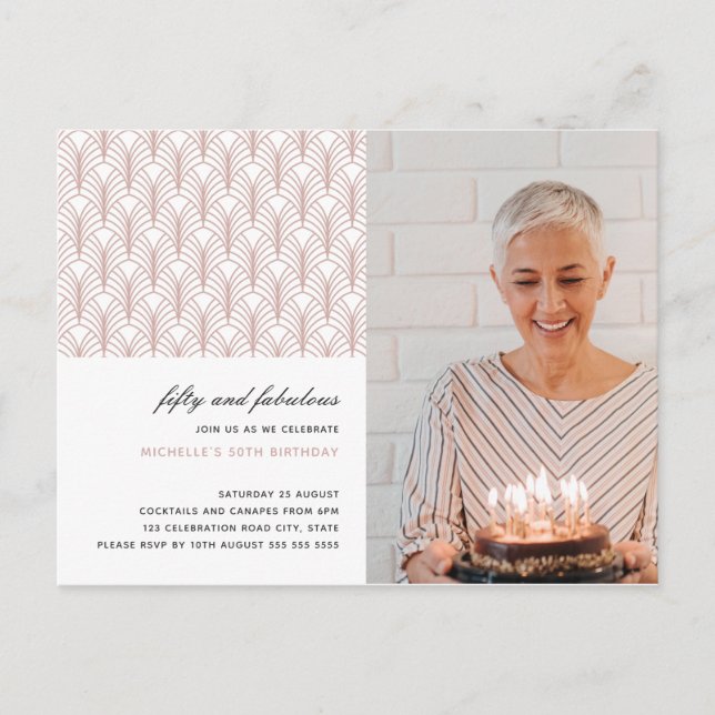 Postal Rosa 50 y Fabuloso Art Deco Foto 50 cumpleaños (Anverso)