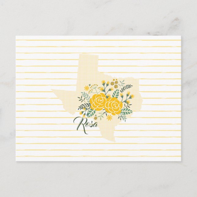 Postal Rosa amarilla de Texas - Estado de Gingham con Ros (Anverso)