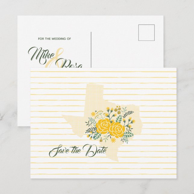 Postal Rosa Amarilla de Texas - Estado de Gingham Salva l (Anverso / Reverso)