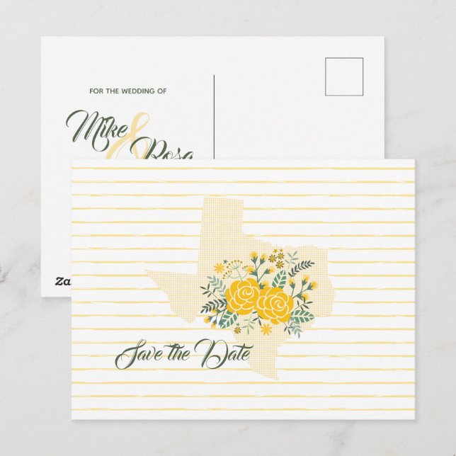 Postal Rosa Amarilla de Texas - Estado de Gingham Salva l (Anverso / Reverso)