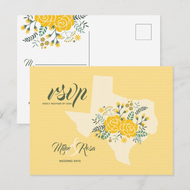 Postal Rosa amarilla de Texas - Gingham State Wedding RSV (Anverso / Reverso)