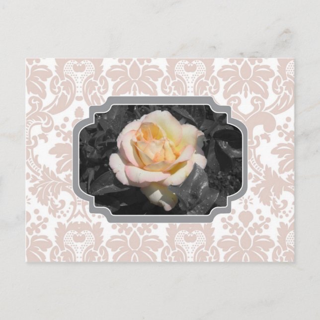 Postal Rosa amarillo Damask Notecard (Anverso)