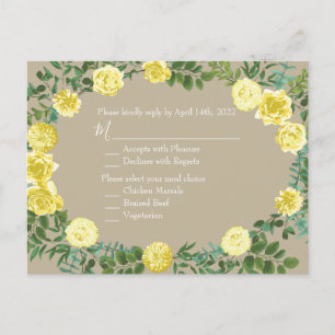 Postal Rosa Amarillo Vintage Elegante Boda