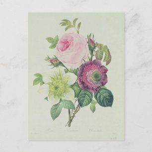 Postal Rosa, anémona y clematida