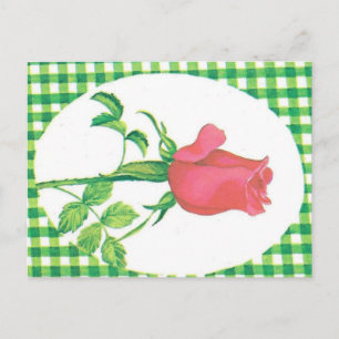 Postal Rosa Antiguo Verde Cuadro de Fondo Floral Paisaje