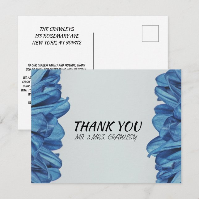 Postal rosa azul clásico - Flor azul Petaled (Anverso / Reverso)