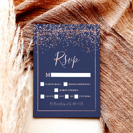 Postal rosa azul marino oro confetti typography rsvp