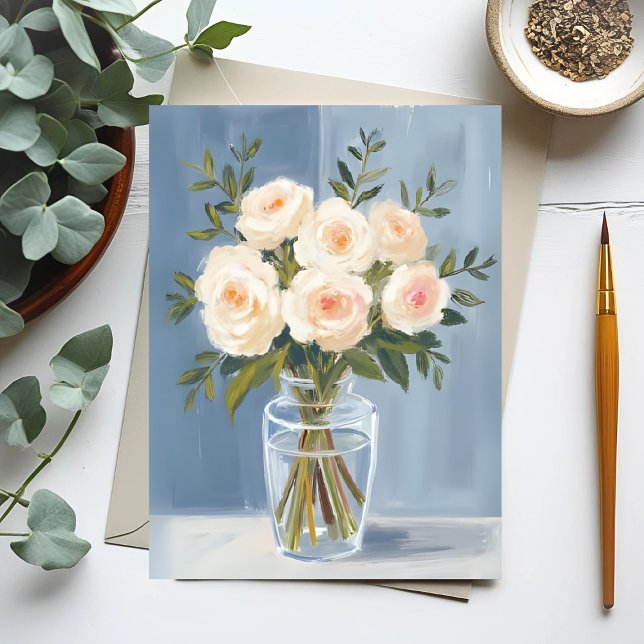Postal Rosa Blanca Bouquet Elegante Floral acuática (Subido por el creador)