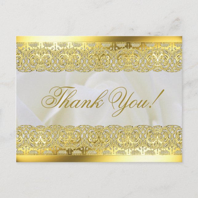 Postal Rosa blanca con Boda de encaje dorado (Anverso)