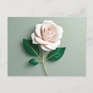 Postal Rosa Blanca Minimalista Sobre Verde