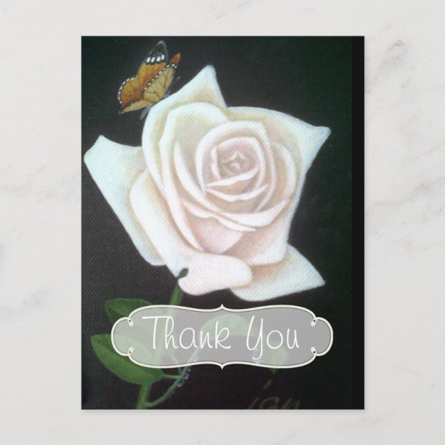 Postal Rosa Blanca y Mariposa Gracias (Anverso)