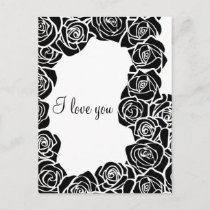 Postal Rosa blanca y negra vintage "Te amo" Postcard