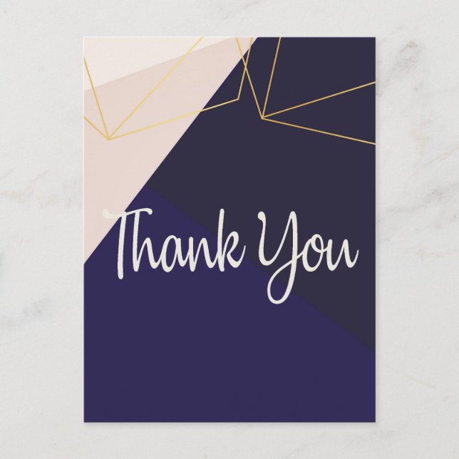 Postal Rosa blanco azul marino y geométrico dorado Gracia (Anverso)