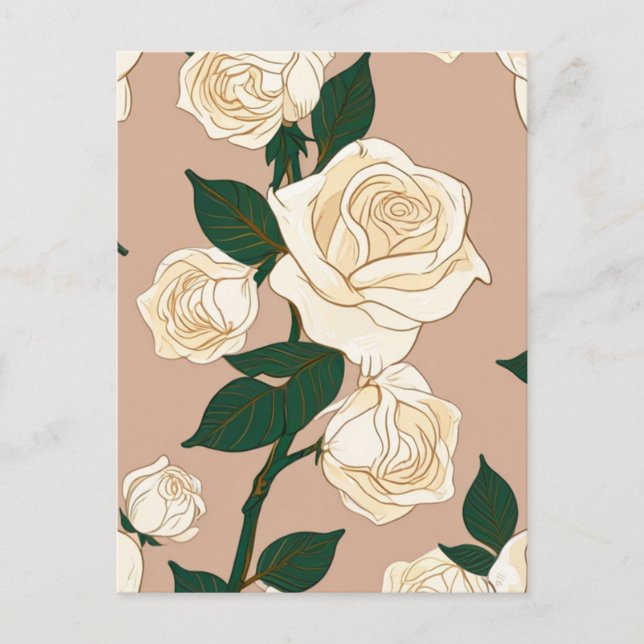 Postal Rosa blanco en beige (Anverso)