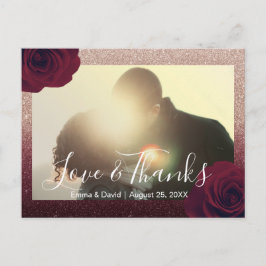 Postal Rosa Borgoña Boda floral. Gracias.