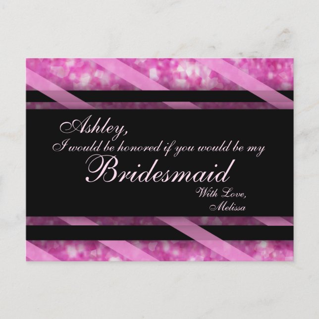 Postal Rosa caliente, negro | Maid of Honor (Anverso)