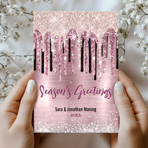 Postal Rosa chic tono rubor rosa gotas año nuevo Navidad 