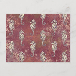 Postal Rosa con caballito de mar blanco