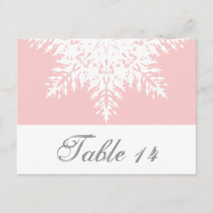 Postal Rosa copo de nieve, número de mesa de boda blanca 