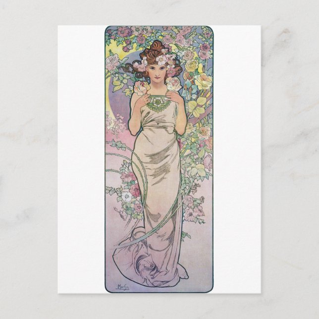 Postal Rosa (Cuatro Flores), Alphonse Mucha (Anverso)