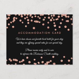 Postal Rosa de alojamiento Purpurina de oro Confetti negr