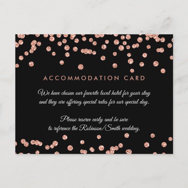 Postal Rosa de alojamiento Purpurina de oro Confetti negr (Anverso)