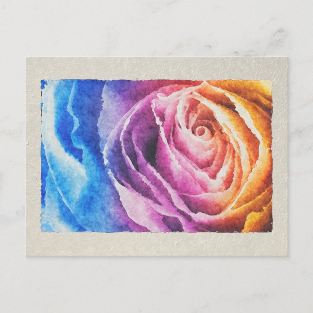 Postal Rosa de arcoiris acuarela (Anverso)