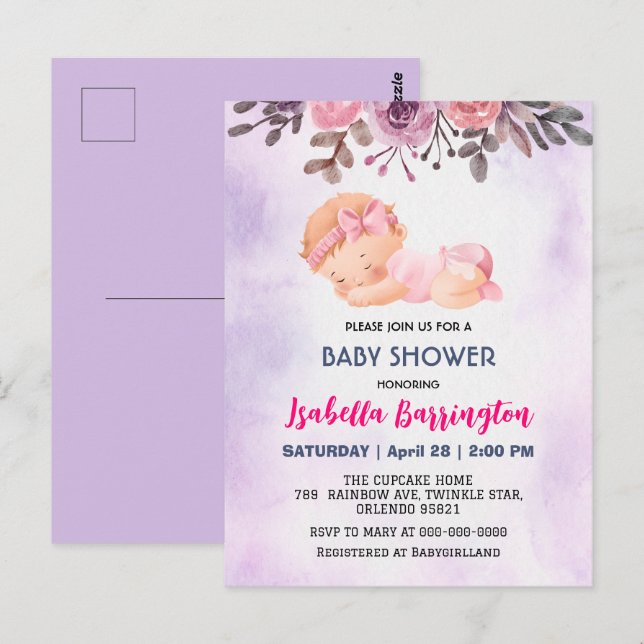 Postal Rosa de bebé rosada chica bebé flores bebé niño du (Anverso / Reverso)