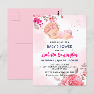 Postal Rosa de bebé rosada chica bebé flores bebé niño du