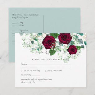 Postal Rosa de Borgoña Sage Eucalyptus Wedding RSVP