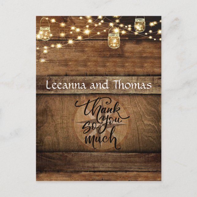 Postal Rosa De Brújula Rústica Wood Gracias Postcard (Anverso)