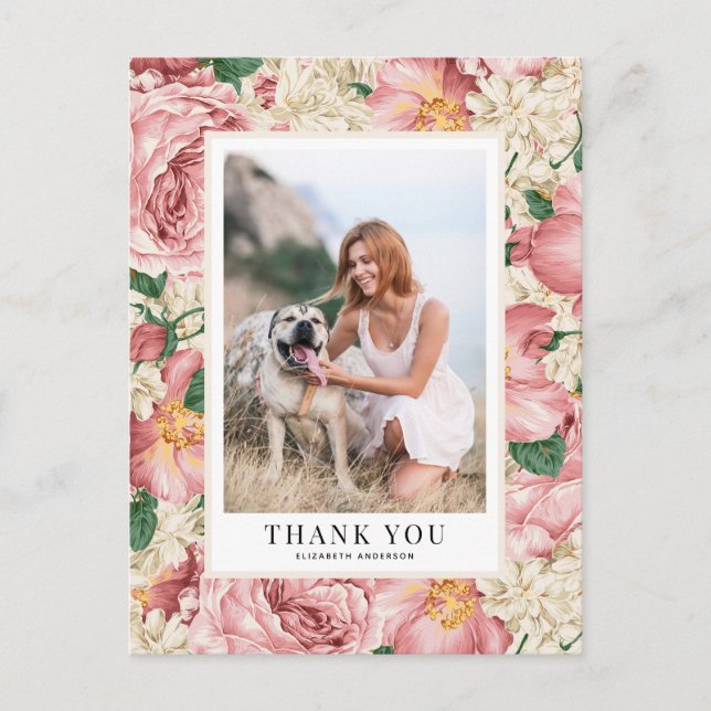 Postal Rosa de cosecha y Graduación de Hidrangea Gracias (Anverso)