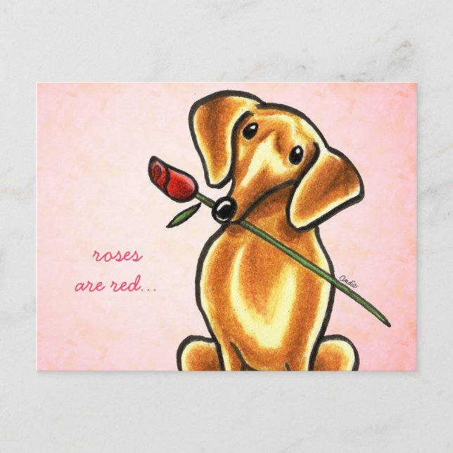 Postal Rosa de Dachsund Personalizado de Arte Fuera de Le (Anverso)