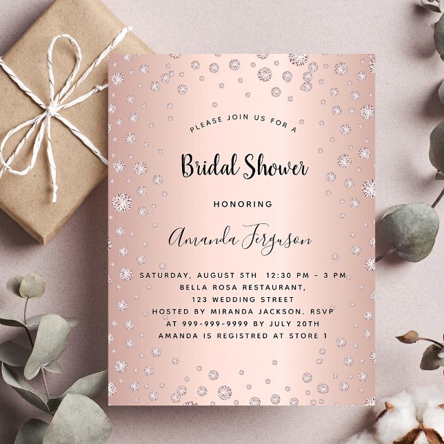 Postal Rosa de diamantes de oro glamorosa ducha de novia (Subido por el creador)