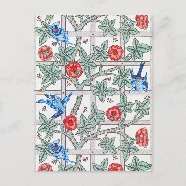 Postal Rosa de escalada y pequeño pájaro, William Morris (Anverso)