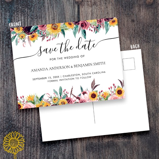 Postal Rosa de girasol Boda floral de rúcula de borgoña (Subido por el creador)