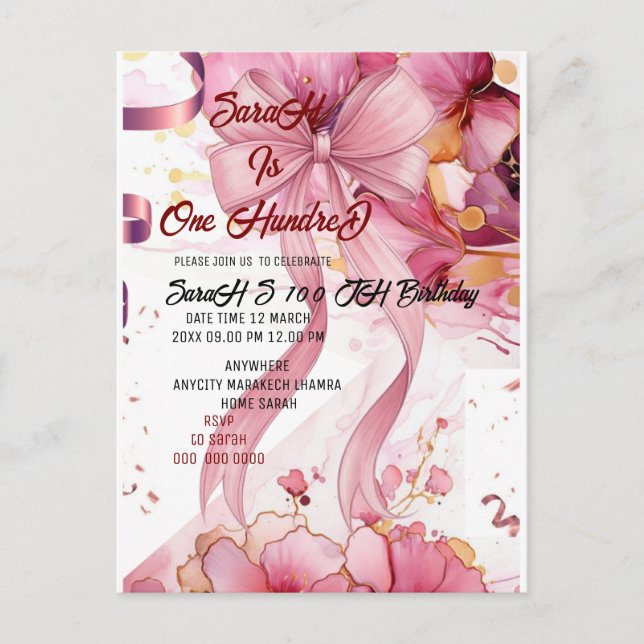 Postal rosa de la manzana 100.º regalo de cumpleaños Rosa (Anverso)