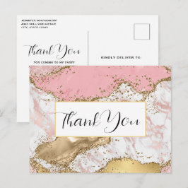 Postal Rosa de lujo Gold Pink Marble Design Gracias