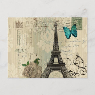 Postal rosa de mariposa beige damask Paris Torre Eiffel