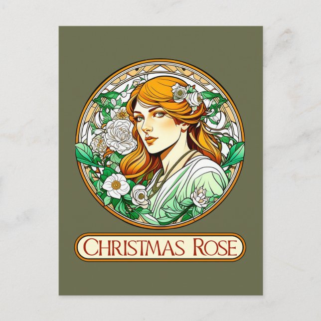 Postal Rosa de Navidades de Art Nouveau (Anverso)