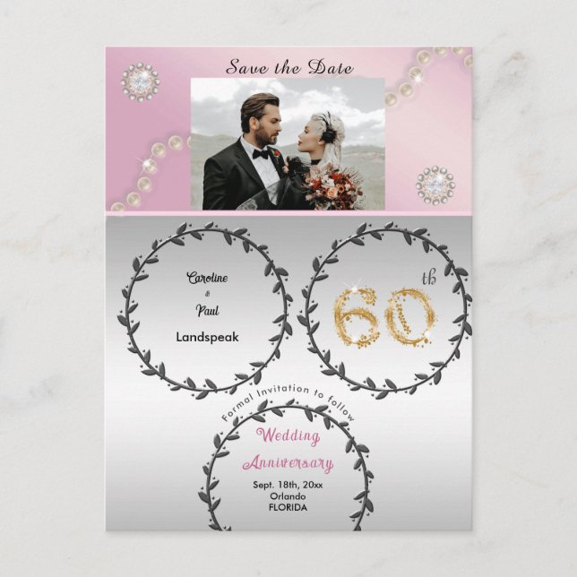 Postal Rosa de oro Diamante 60 años Salven la fecha (Anverso)