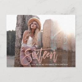 Postal Rosa de oro fraile purpurina foto dulce de 16 cump