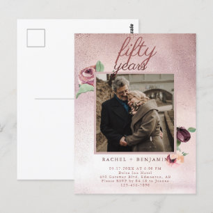 Postal rosa De Oro Purpurina De 50 Años Boda Inv