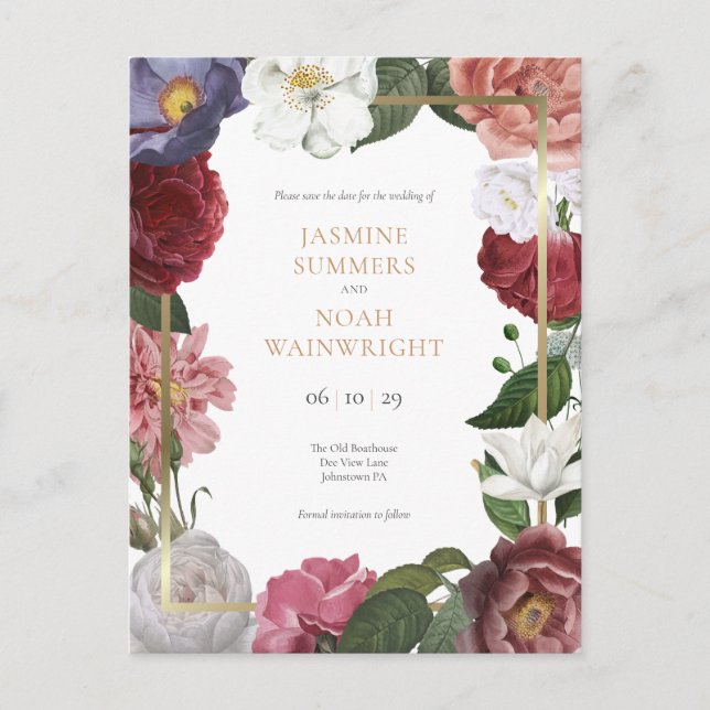 Postal Rosa de país Relieve metalizado dorado falso salva (Anverso)