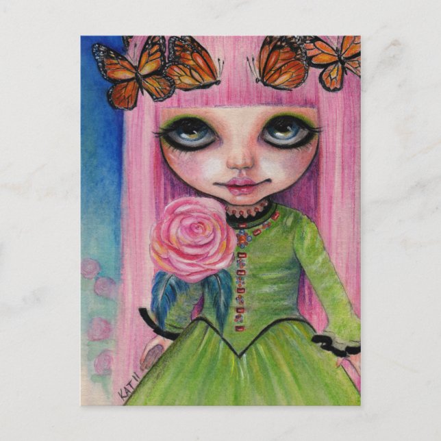 Postal Rosa de pelo rosado Blythe fan art (Anverso)